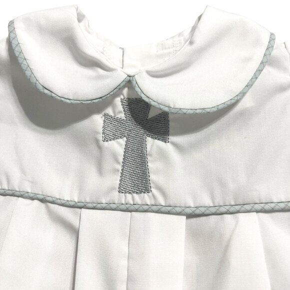 NEW Zuli Kids NEWBORN NB White Embroidered Cross Long Bubble Romper - Picture 2 of 5